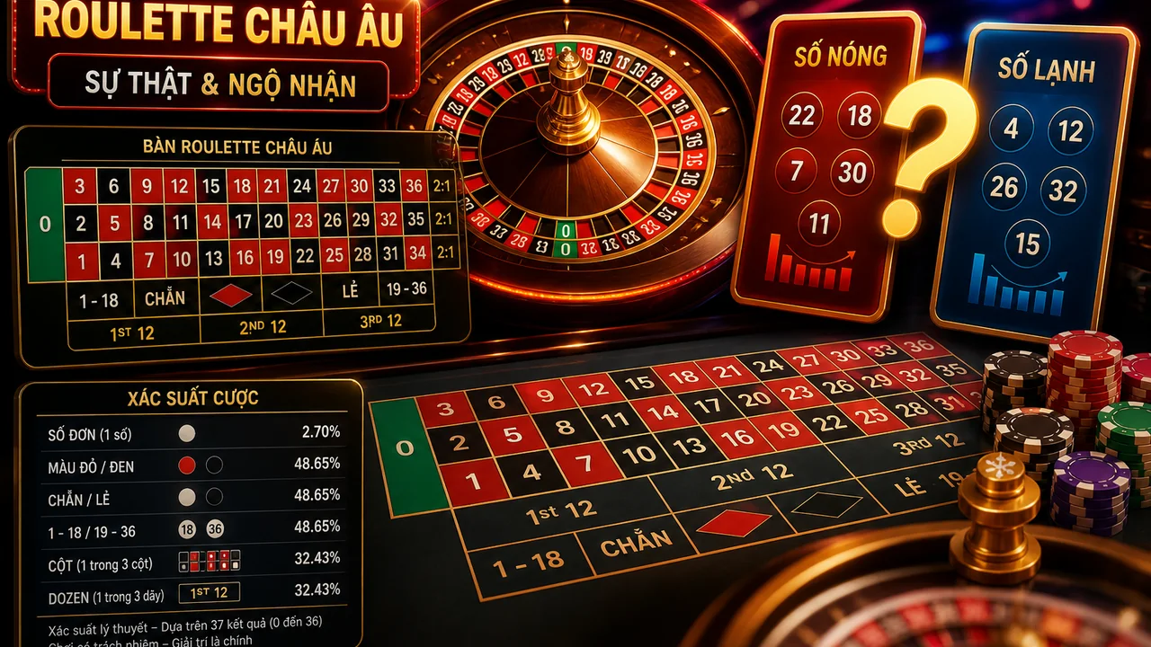 Số nóng, số lạnh và chuỗi màu: ae888 roulette xác suất là sự thật hay hiểu lầm?