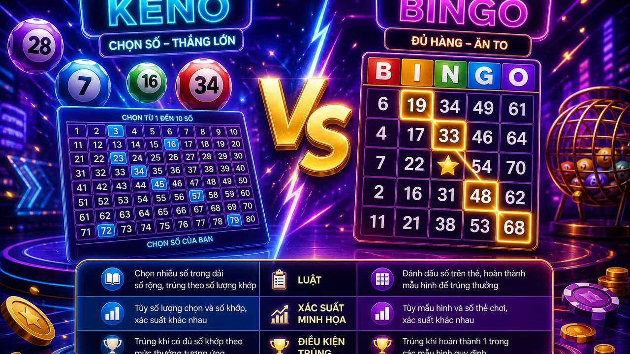 Luật chọn số và xác suất: ae888 keno và bingo khác nhau thế nào?